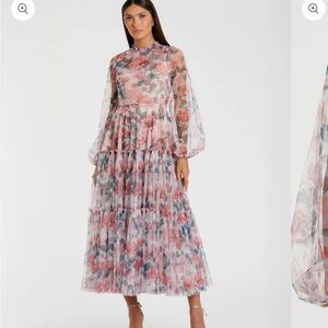 NWT MAC DUGGAL High Neck Long Balloon Sleeve Midi Dress sizer 4